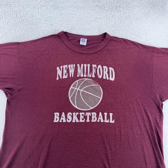 VTG 80s Distressed Russell Shirt Mens XL New Milford Basketball USA Paper Thin - Picture 1 of 14